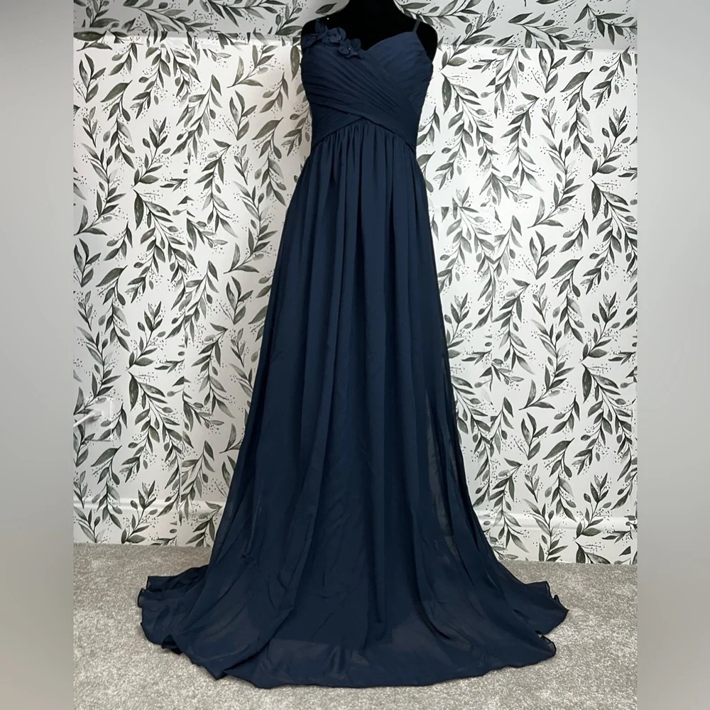 Elegant Navy Blue Evening Gown Bridesmaid Wedding Gala Sz S 6 Maxi NWT #C Plated - Picture 10 of 15